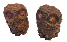 VTG 1970s Pair of Retro Red/Yellow Jewel Eyed Owl Resin Figurines Made in Italy