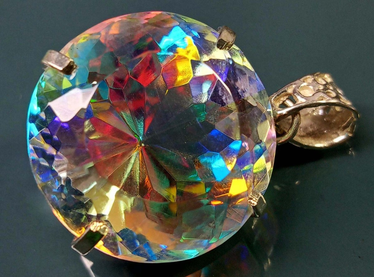 VVS Mystic Topaz Pendant Round Cut 84-85 Ct Natural Locket