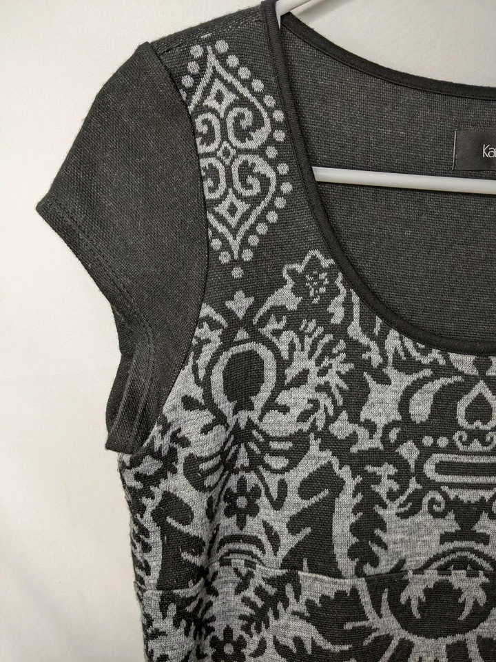 Vestido para mujer Karen Kane pequeño negro suéter manga corta estampado cuello redondo Foto 4 de 4