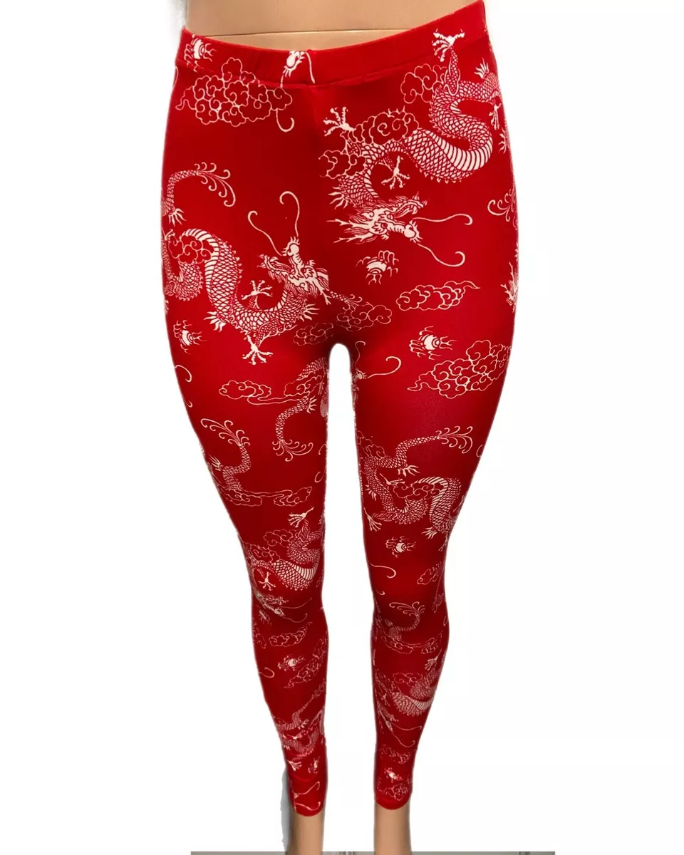 Red Dragon lunar print high waisted legging pants Party Pant