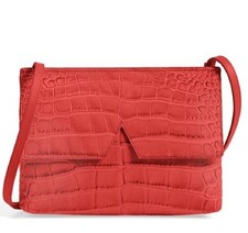 Vince V Croc-embossed Crossbody Bag Leather Clutch Small Cross Body - Red Salmon