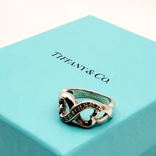 Tiffany & Co Sterling Silver Paloma Picasso Double Loving Heart Ring - Marcasite