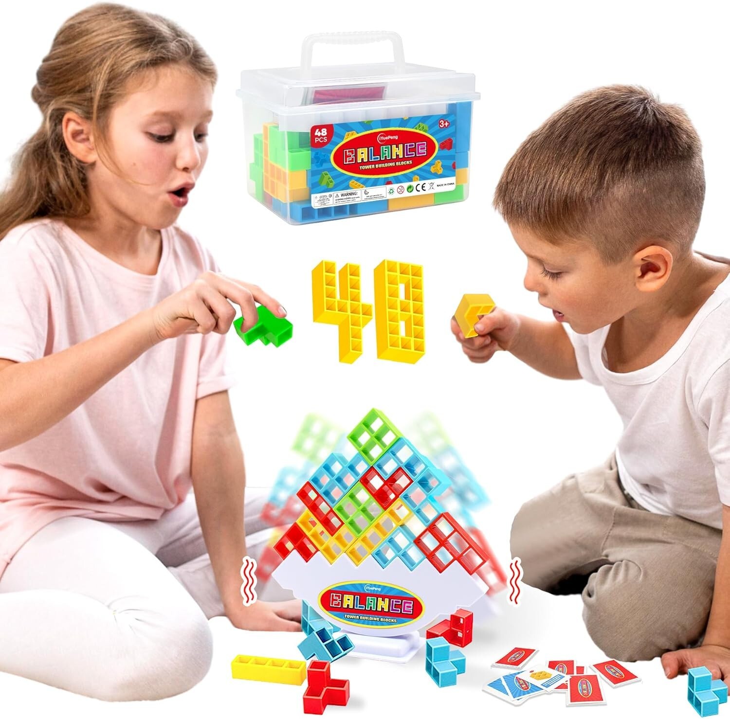 48 Pcs Board Games for Kids & Adults Tetra Balance Tower Stacking Toys Perfec...
