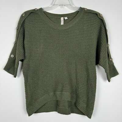 Misia Knit Sweater Top Fancy Blouse Petite Size PM Olive Green Button Shoulders