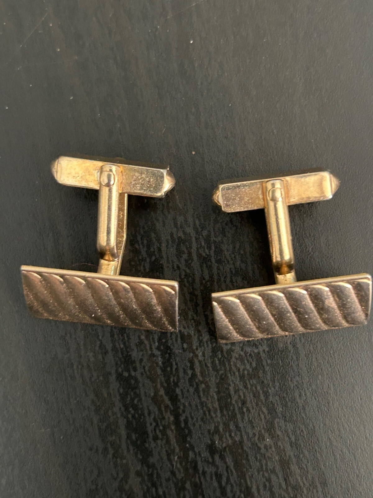 Gold-Toned Rectangular Cufflinks Rippled Design V… - image 5