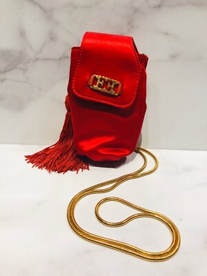 ESCADA Red Satin Crystal Cell Phone Chain Strap Case