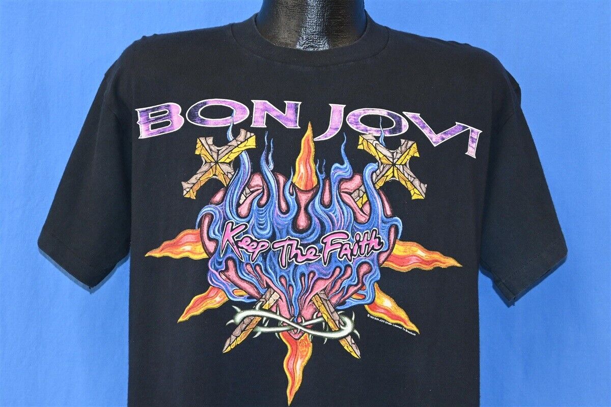 vintage 90s BON JOVI KEEP THE FAITH WORLD TOUR 1993 2 SIDED vintage 90s BON JOVI KEEP THE FAITH WORLD TOUR 1993 2 SIDED