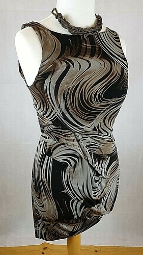 Karen Millen Ladies Size 10 Swirly Abstract Brown/Grey/Black Layered Dress DJ158 - Picture 3 of 10