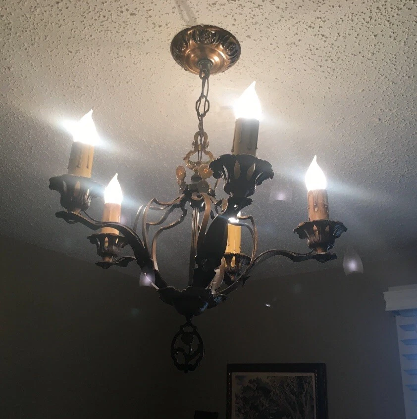 Lámpara de techo rara vintage años 20 30 ART Nouveau poli cromo araña 5 luces Foto 4 de 4