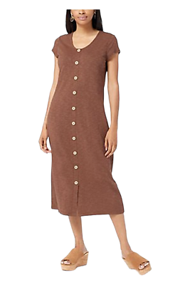 Denim & Co. Naturals Linen Slub Jersey Midi Dress Chocolate Brown | eBay