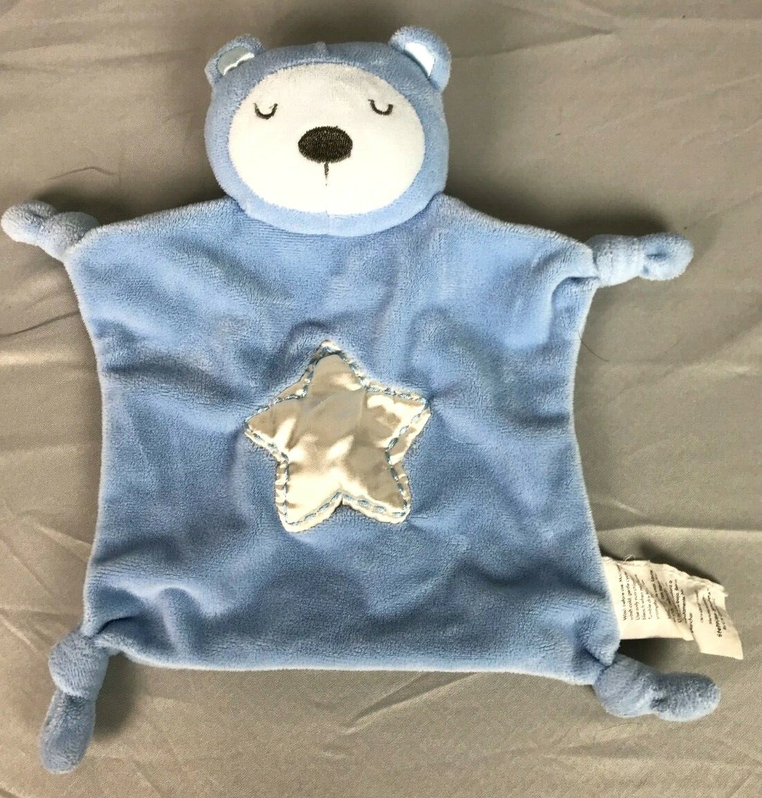 Stepping Stones Blue BEAR Security Blanket Satin Star Knotted Corners Baby Toy