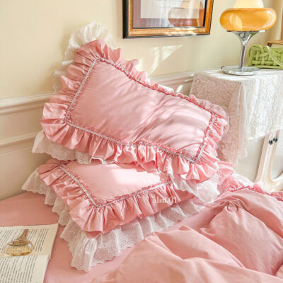2X Pillow Case Cotton Lace Ruffle Bed pillow Cover Princess Wedding Bedding  Home - Main Image