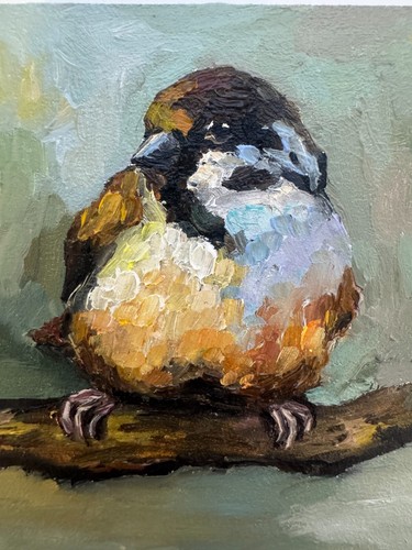 Original Art Sparrow Painting Bird Oil Painting Sparrow Bird Small Artwork - Picture 8 of 14