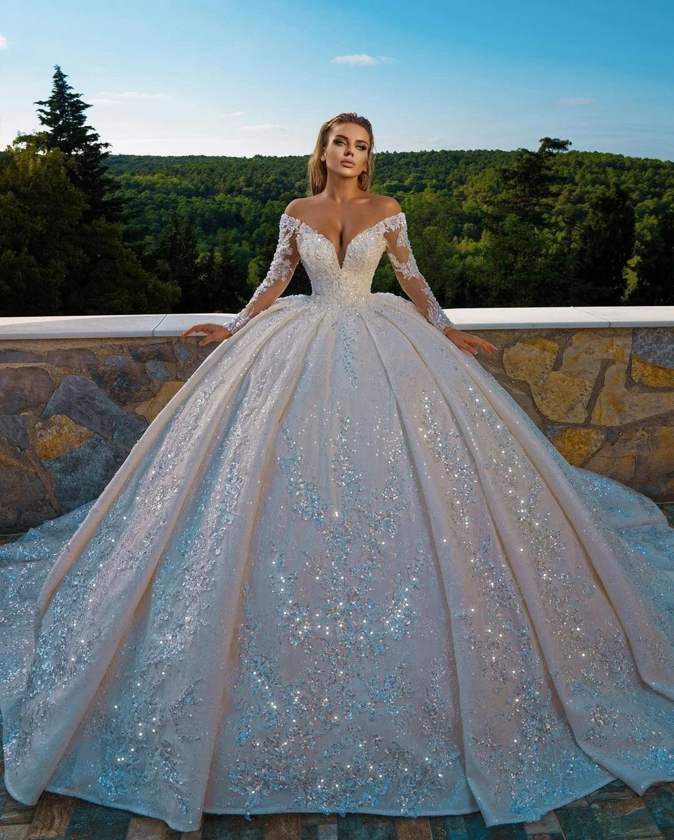 Sequin wedding dress long sleeve clearance