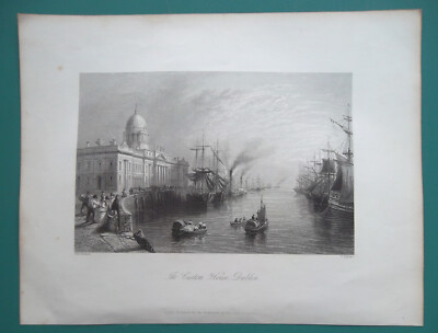 IRELAND Dublin Customs House - 1841 BARTLETT Antique Print