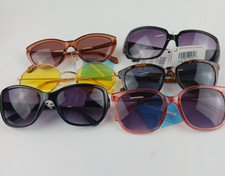 6 PACK FGX SUNGLASSES MIXED LOT ANIMAL PRINT, TAN, PINK, YELLOW  2 BLACK