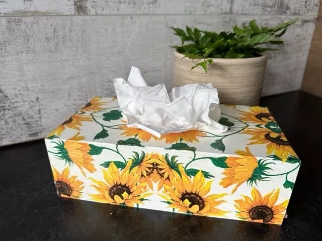 Tissue box cover square or long Sunflower green leaves
