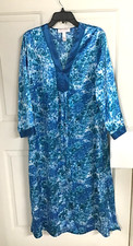 Oscar de la Renta Womens Large Blue Half Zip House Dress Kaftan
