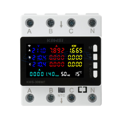 Electricity 3 Phase 4 Wire Energy Meter AC Power DIN Rail Wattmeter Consumption