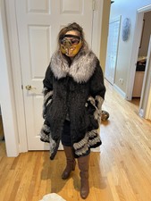 Knitted Mink Fox Silver Black Coat Lightweight Swing Coat Poncho Style