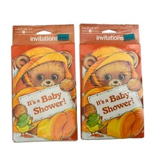 Vintage Baby Shower Invitations Teddy Bear Boy Girl 8 Pack x2 NOS Made In USA