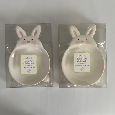 (2) Sets Hallmark BUNNY Plates with Spreaders EASTER & Spring Serving Dish NEW