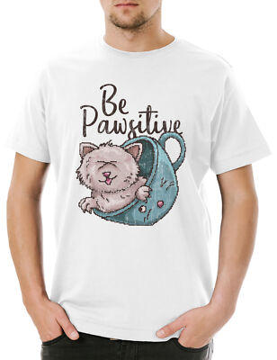 Be PawsitIVe Herren T-Shirt Cat Cats Katze Love Liebe Gamer Gaming Games Pixel