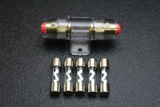  1 AGU FUSE HOLDER W/ 5 30 AMP 4 6 8 10 GAUGE IN LINE GLASS AWG WIRE NICKEL