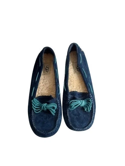 UGG Australia Ciabatte Mocassino Donna Meena Driving Blu Scamosciato Foderato Sherpa 7M