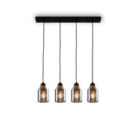 Pendelleuchte 4X E27 Deckenlampe Dimmbar KüChenlampe Metall Rauchglas Schwarz
