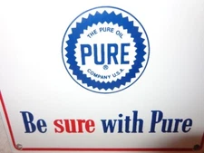VINTAGE 10" x 12" THE PURE OIL COMPANY ADV SIGN PORCELAIN METAL PUMP PLATE  S251