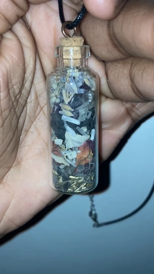 POTENTE COLLAR TARRO DE CRISTAL GRANDE Y TARROS MOJO DE HIERBAS PARA RIQUEZA Y PROTECCIÓN