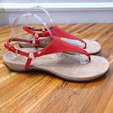 Vionic  Women's Size 11 T Strap Thong Sandals,  Orange Leather Buckle Strap