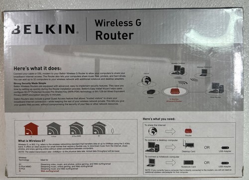 Belkin Wireless G Router 54 Mbps 4-Port 10/100 F5D7230-4 New Sealed in Box 2007 - Picture 2 of 6