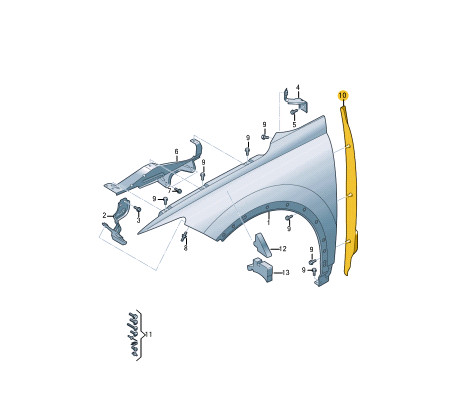 NEW AUDI Q4 E-TRON FRONT LEFT WING CLOSING ELEMENT 89A821111