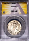 Key Date 1916 50c Silver Walking Liberty Half MS 63 ANACS # 7577132 + Bonus