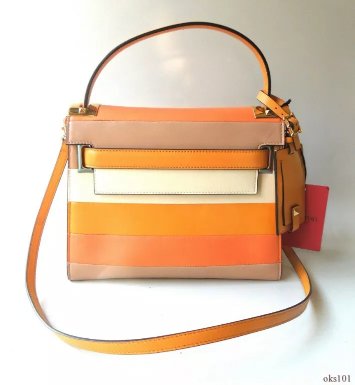 Valentino "My Rockstud" bag Orange Beige Striped Leather