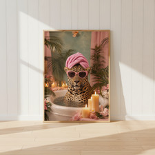 Glam Leopard Bathroom Wall Art – Pink Spa Animal Print – Luxury Girly Bathroom