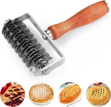 Pastry Lattice Roller Cutter, Stainless Steel Dough Cutter Wheel with Wood... 