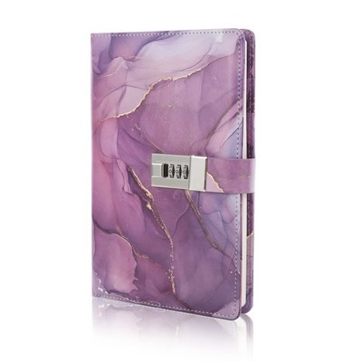 LMTNNB Marble Diary with Lock for Girls and Women, A5 Leather Locked Purple 