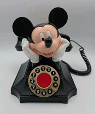 Vintage Disney Mickey Mouse Desk Phone Push Button Rotary Redial Segan Telemania