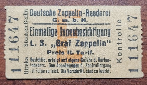 Airship GRAF ZEPPELIN Orig Interior Tour Ticket Deutsche Zeppelin Reederei w stu