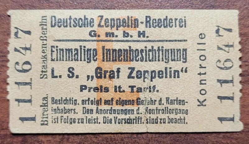 Airship GRAF ZEPPELIN Orig Interior Tour Ticket Deutsche Zeppelin Reederei w stu