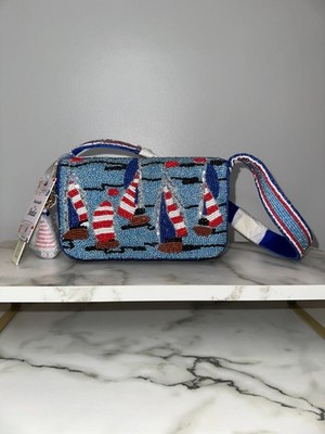 Sailboat Patriot Beaded Bag - Red, White and Blue