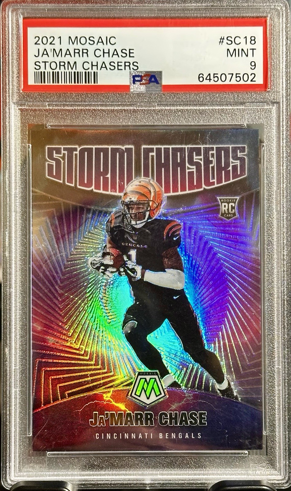 2021 Panini Mosaic - Storm Chasers Ja'Marr Chase #SC-18 SSP Case Hit (RC) PSA 9