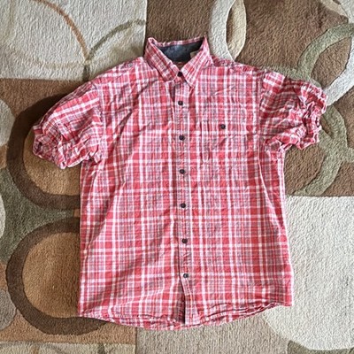 Red Head Brand Co. Men's Red/White Plaid Short Sleeve Point Collar Button-Up L