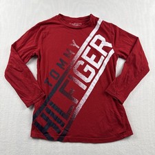 Tommy Hilfiger Boys Red Graphic Long Sleeve T-Shirt Size M 12-14 100 Cotton