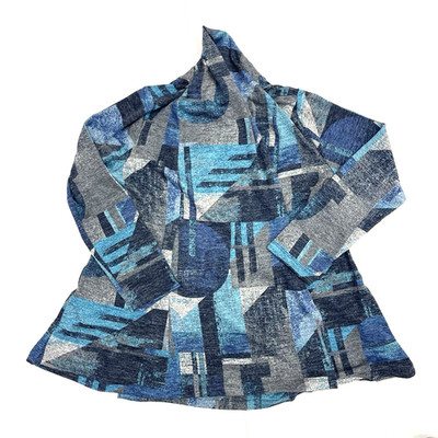 Very Lightweight Sweater Collar Blues Geometric Designs Southern Lady Sz Medium