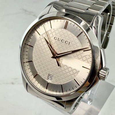 Gucci G-Timeless 126.4 Guilloche Date Uhr Neue Batterie Aus Japan