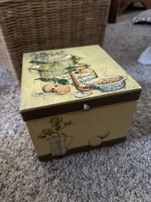 Vintage Wooden Yellow Recipe Box - Farmstyle Rustic Kitchen Farmhouse Decor